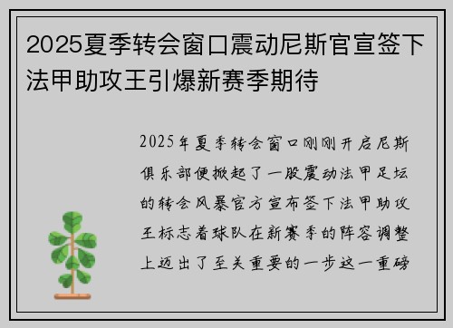 2025夏季转会窗口震动尼斯官宣签下法甲助攻王引爆新赛季期待